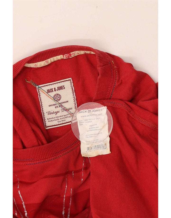 Jack & Jones Mens Graphic Top Manga Larga Grande Rojo Algodón
