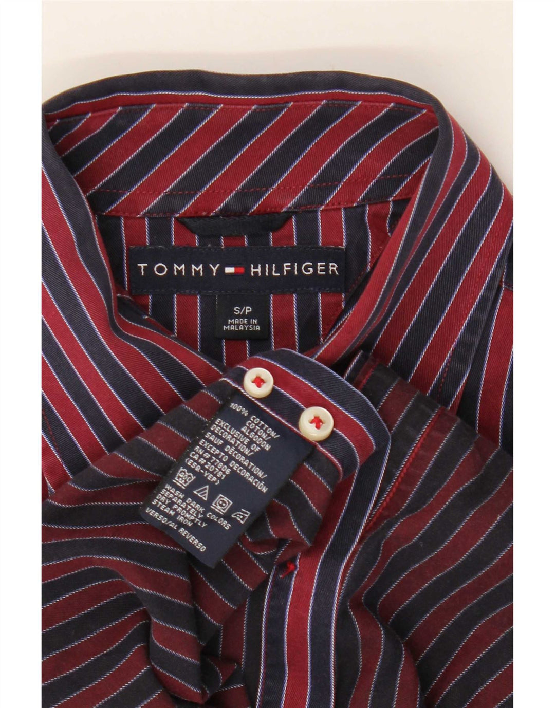 Camisa Tommy Hilfiger Hombre Small Algodón A Rayas Rojas