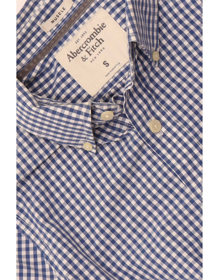Abercrombie & Fitch Camisa ajustada para hombre de cuadros azules pequeños