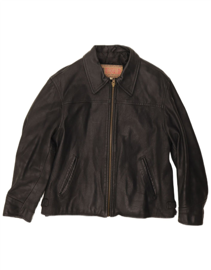 Chaqueta de cuero vintage para hombre IT 46 cuero negro pequeño