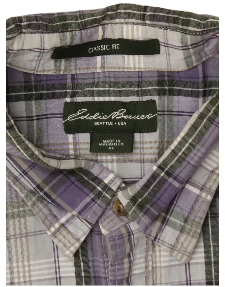 EDDIE BAUER Camisa de manga corta de corte clásico para hombre XL Cuadros morados