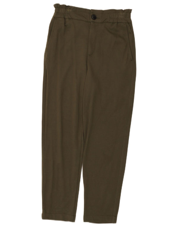 Zara Mujer Pantalón Chino Cónico De Talle Alto XS W24 L25 Viscosa Caqui