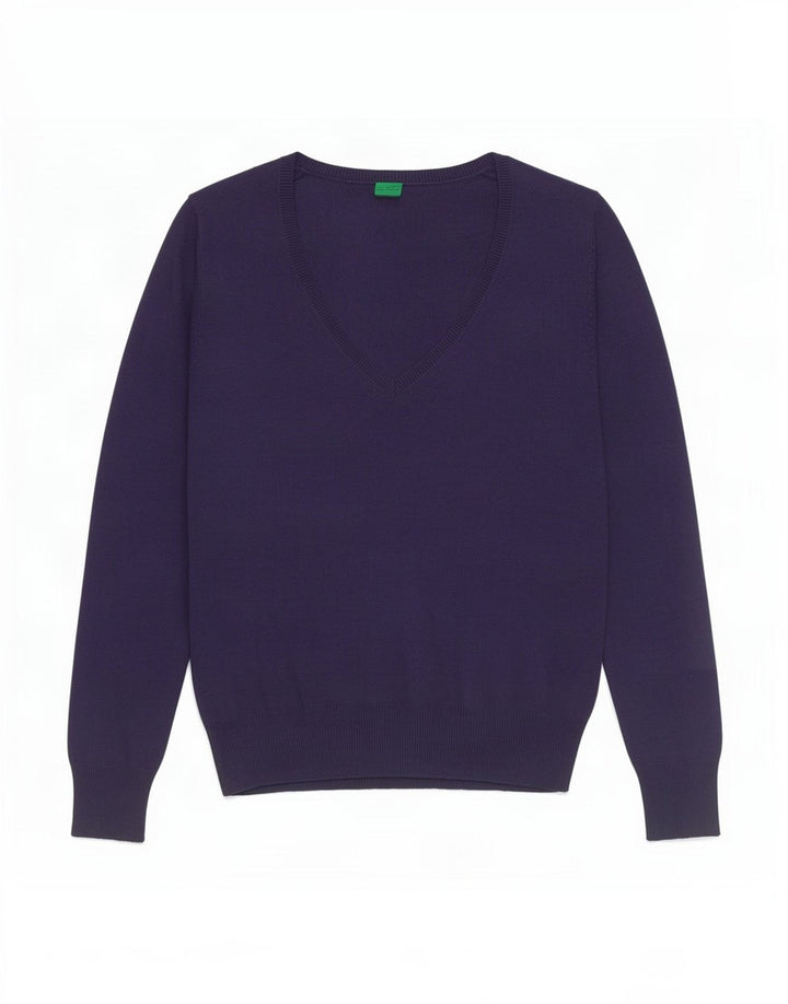 Benetton Jersey con Cuello en V para Mujer UK 8 Small Azul Marino