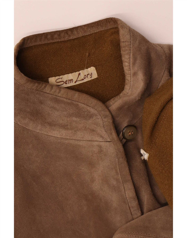 Vintage mujer oversize ante abrigo Reino Unido 14 Medio Beige