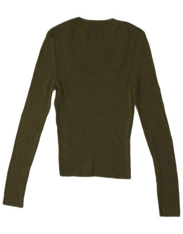 Zara Mujer Top Manga Larga UK 44 Large Viscosa Caqui