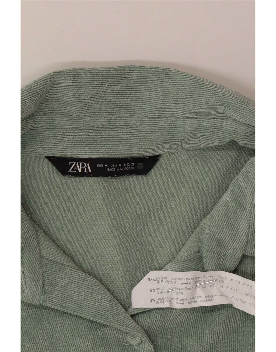 Zara Mujer Camisa De Pana Extragrande UK 44 Poliéster Verde Medio