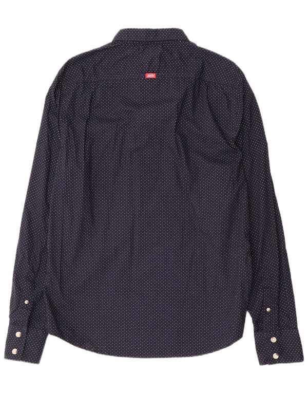Camisa Superdry Hombre XL Algodón Manchado Azul Marino