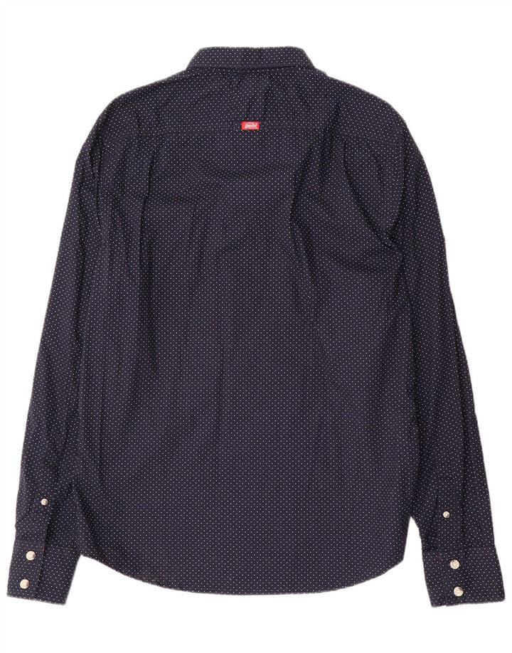 Camisa Superdry Hombre XL Algodón Manchado Azul Marino