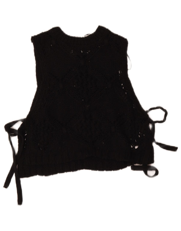 Zara Blusa Corta De Punto Sin Mangas para Mujer Top UK 10 Small Poliéster Negro