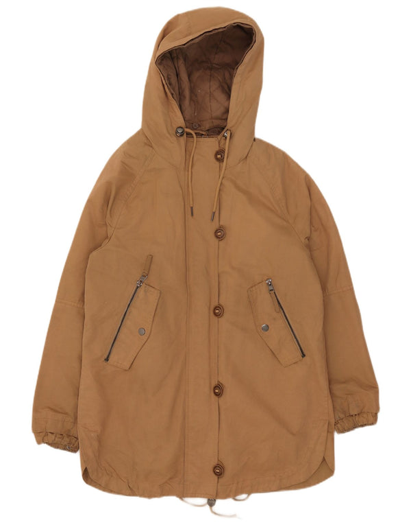 Zara Mujer Parka Con Capucha Chaqueta UK 6 XS Beige Poliéster