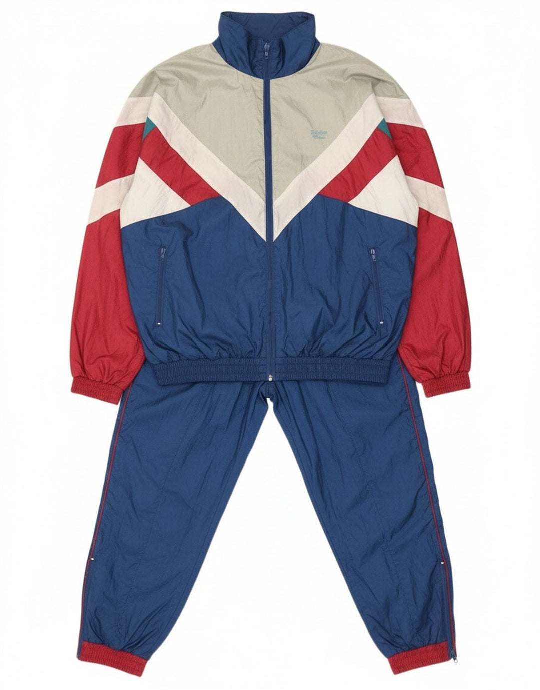 Chándal completo de gran tamaño vintage para hombre Bloque de color azul marino medio