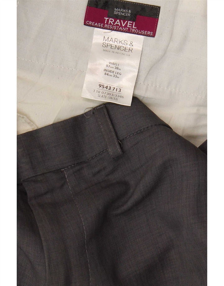 Marks & Spencer Pantalón chino recto para hombre W38 L33 Poliéster gris