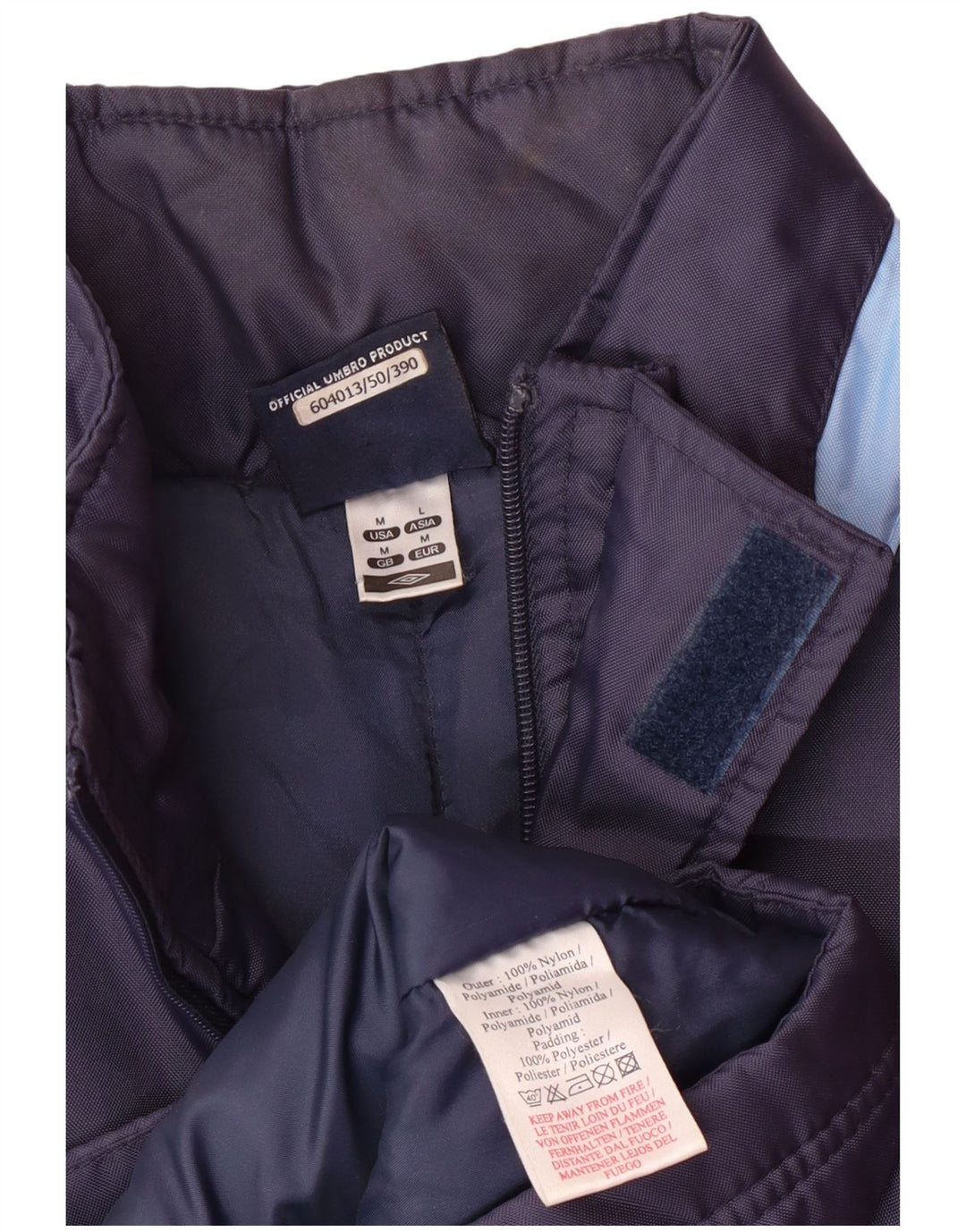 UMBRO Abrigo acolchado con capucha para hombre UK 38 Medium Azul marino Colorblock Nylon