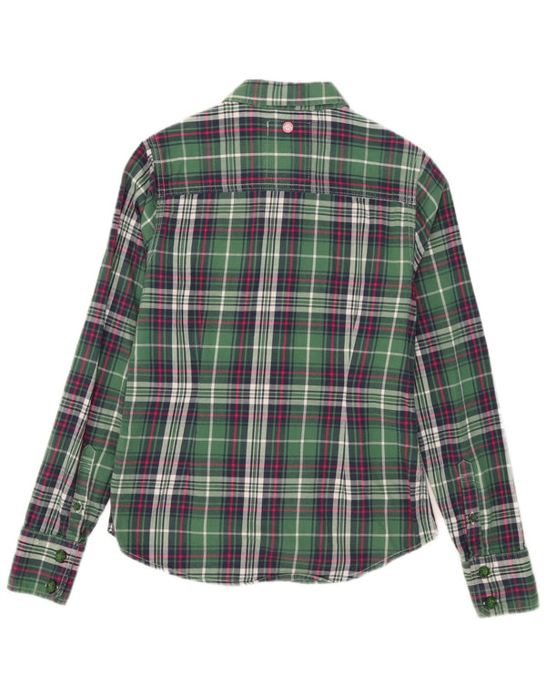 Superdry Camisa de franela para mujer, talla 40, algodón a cuadros verdes pequeños
