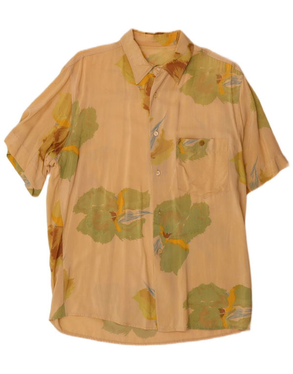 Vintage hombres camisa de manga corta medio beige floral