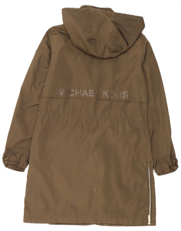 Michael Kors Parka extragrande con capucha y estampado gráfico para mujer, talla 10, color caqui