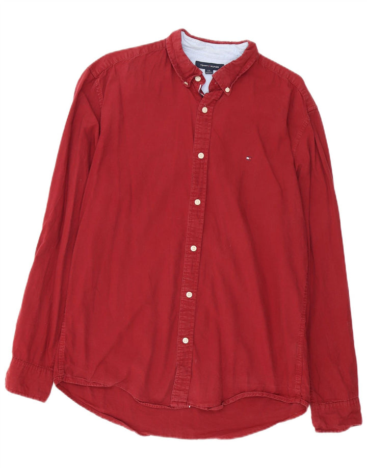 TOMMY HILFIGER Camisa para hombre grande Borgoña Algodón