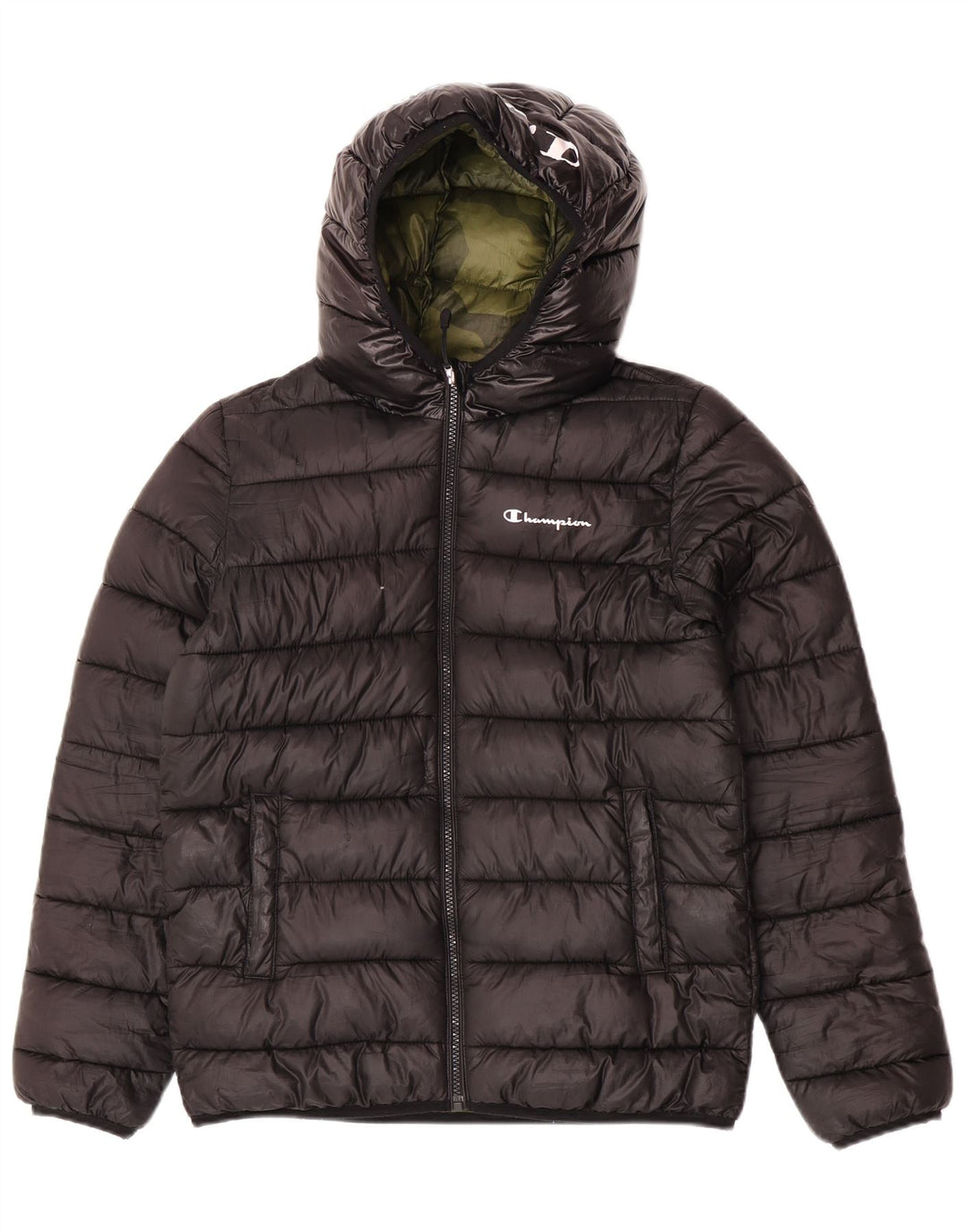 Champion Chaqueta acolchada con capucha para niño 11-12 años Negro Poliéster
