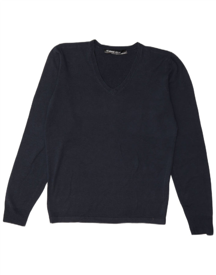 Liu Jo Jersey con cuello en V para hombre de lana azul marino mediano