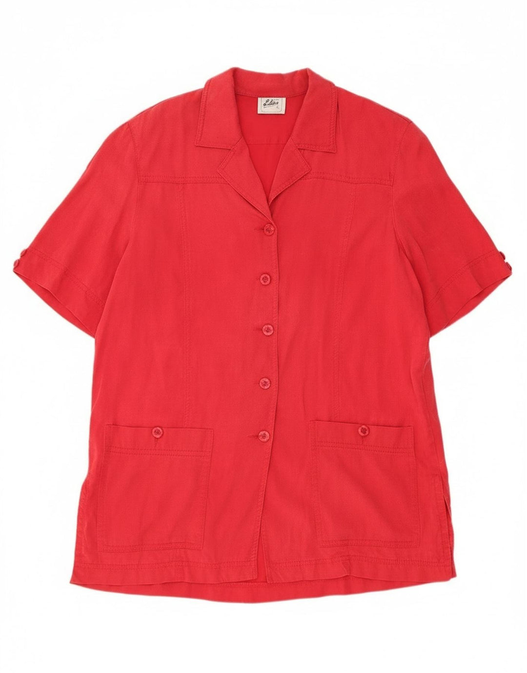 Vintage mujer 5 botones manga corta Blazer chaqueta Reino Unido 14 grande rojo Tencel