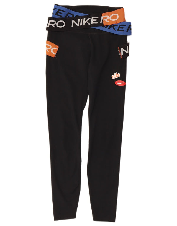 NIKE Leggings gráficos Dri Fit para mujer UK 4 XS Poliéster negro