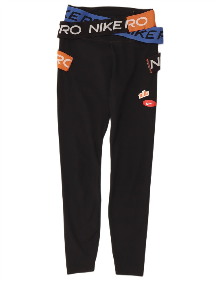 NIKE Leggings gráficos Dri Fit para mujer UK 4 XS Poliéster negro