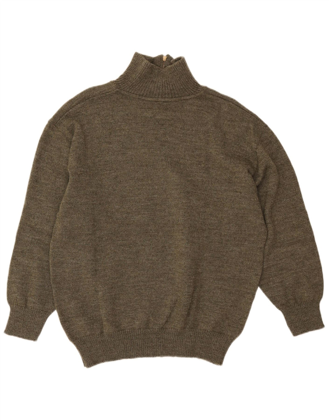 Vintage hombres zip cuello jumper suéter medio verde geométrico