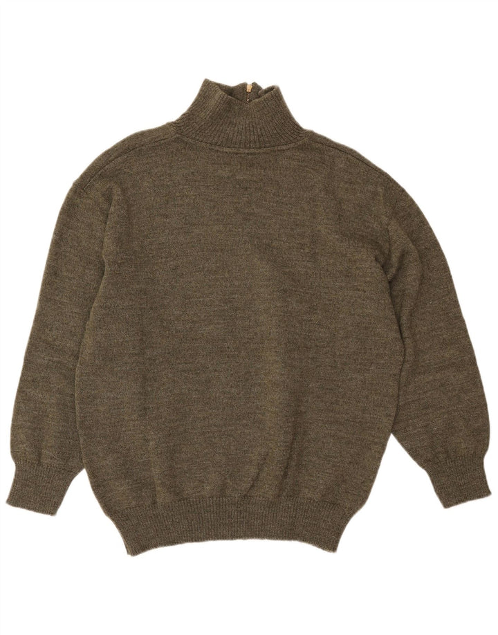 Vintage hombres zip cuello jumper suéter medio verde geométrico