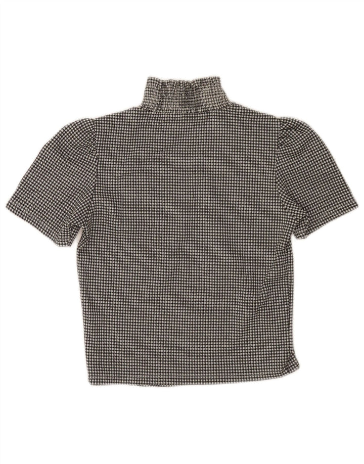 Zara Mujer Crop Blusa Top UK 10 Small Black Houndstooth
