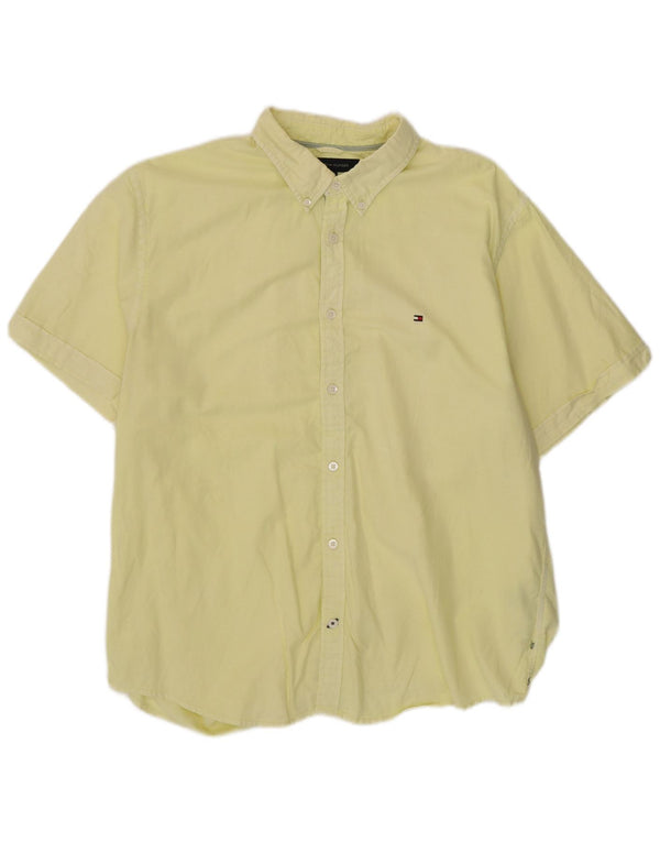 Tommy Hilfiger Camisa Slim Fit de Manga Corta para Hombre 2XL Algodón Amarillo