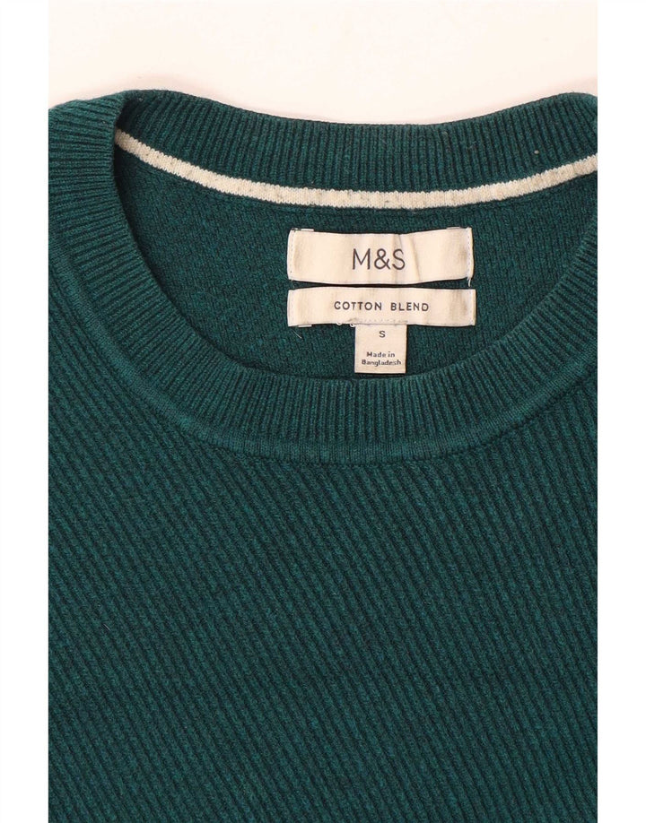 Marks & Spencer - Jersey de cuello redondo para hombre, talla pequeña, algodón verde
