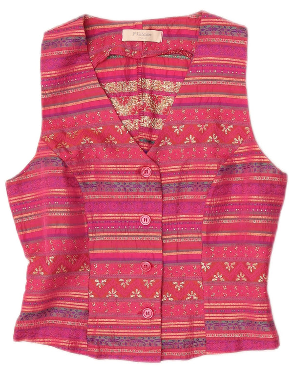 Chaleco Vintage Mujer IT 42 Acetato Rayas Rosa Medio