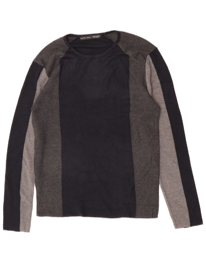 Zara Hombre Top Manga Larga Acrílico Colorblock Azul Marino Medio