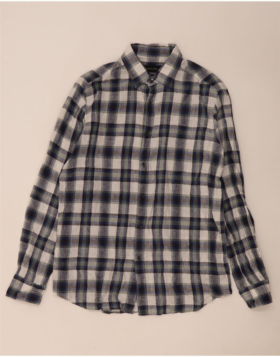 Camisa Massimo Dutti Hombre Large Cuadros Azul Marino Lino