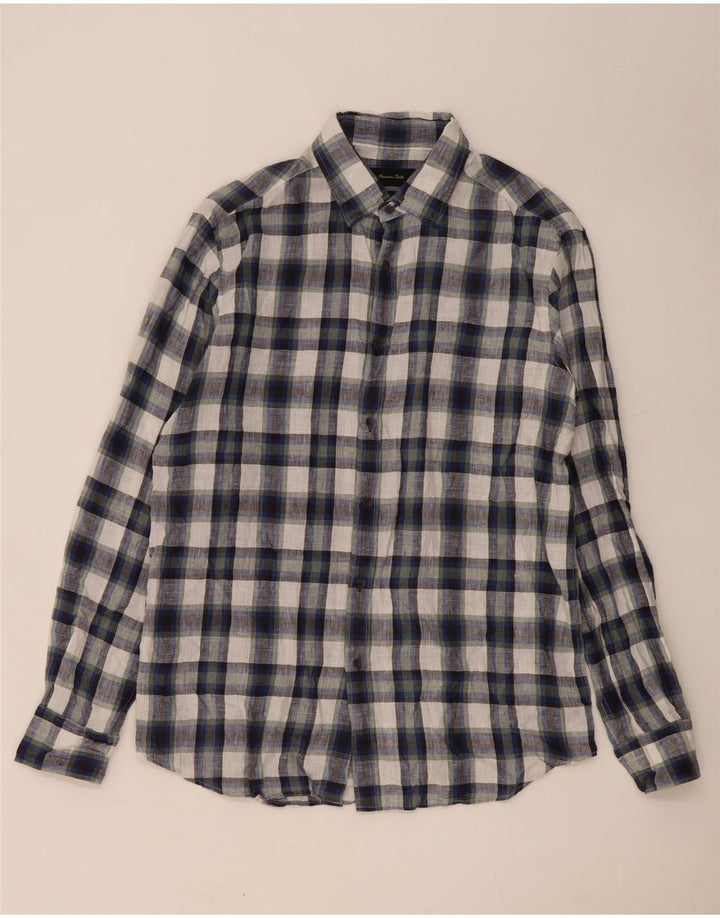 Camisa Massimo Dutti Hombre Large Cuadros Azul Marino Lino