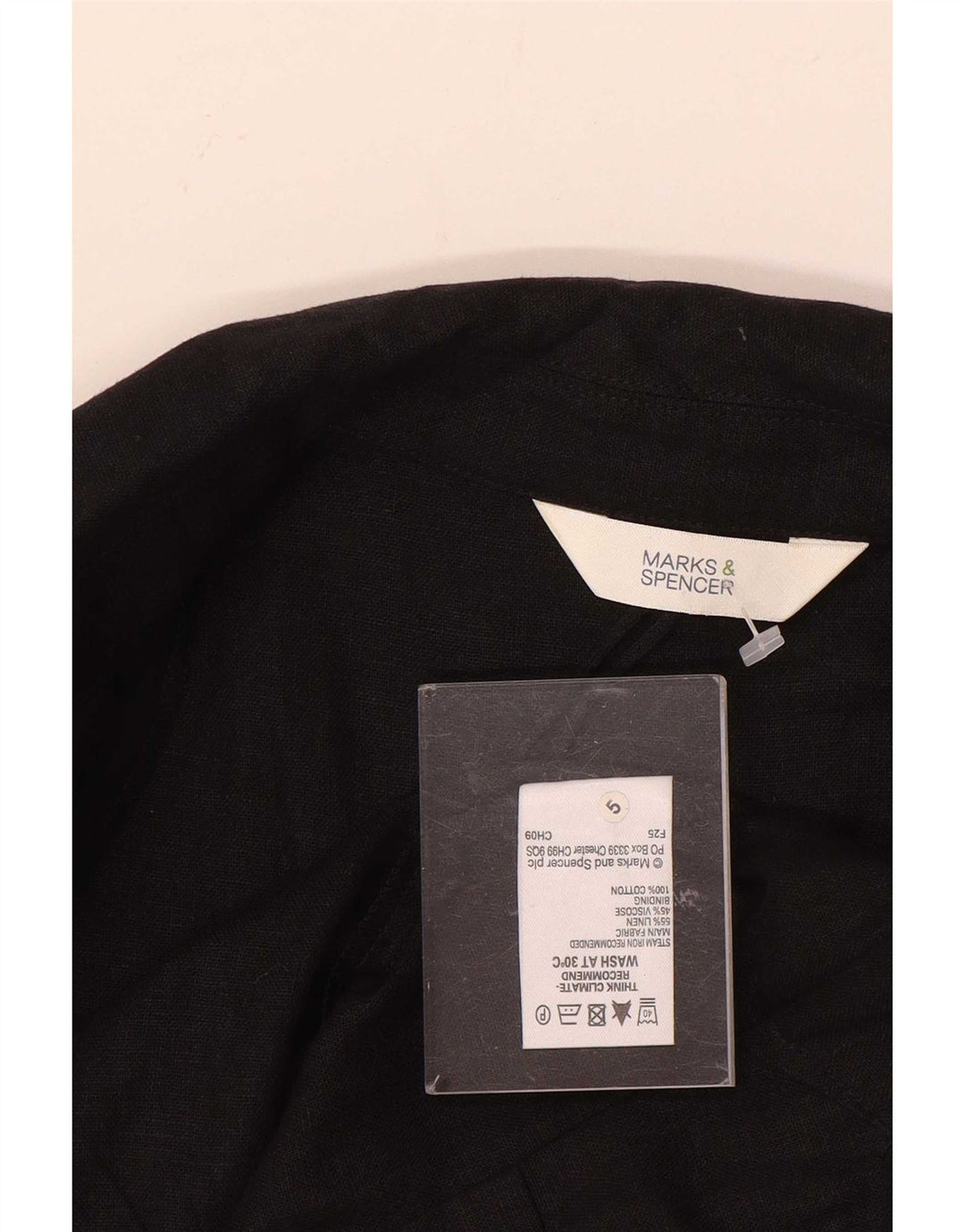 Marks & Spencer Chaqueta Blazer de Manga 3/4 para Mujer UK 8 Small Lino Negro