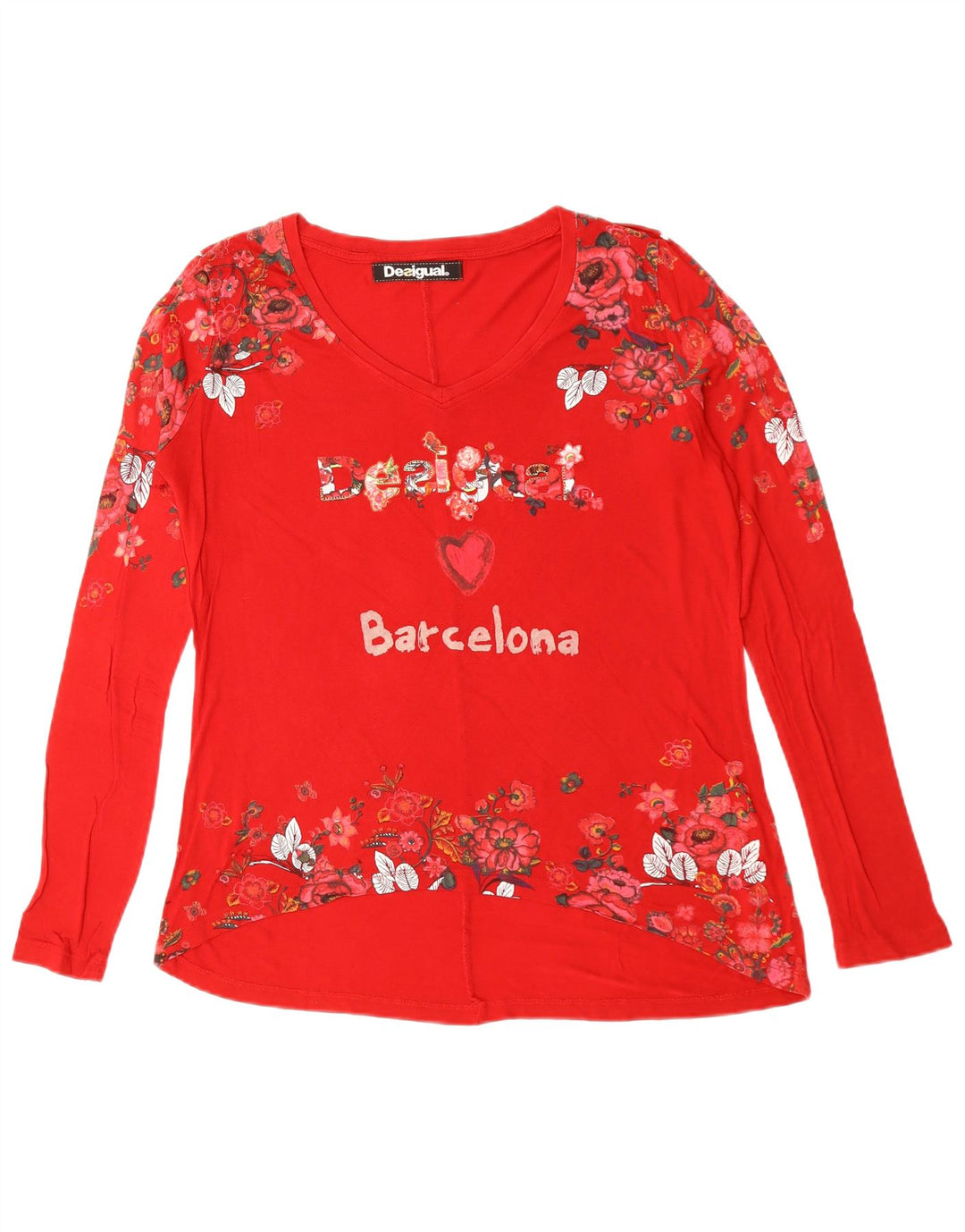 DESIGUAL Top gráfico Barcelona para mujer de manga larga UK 46 Large Red Heart