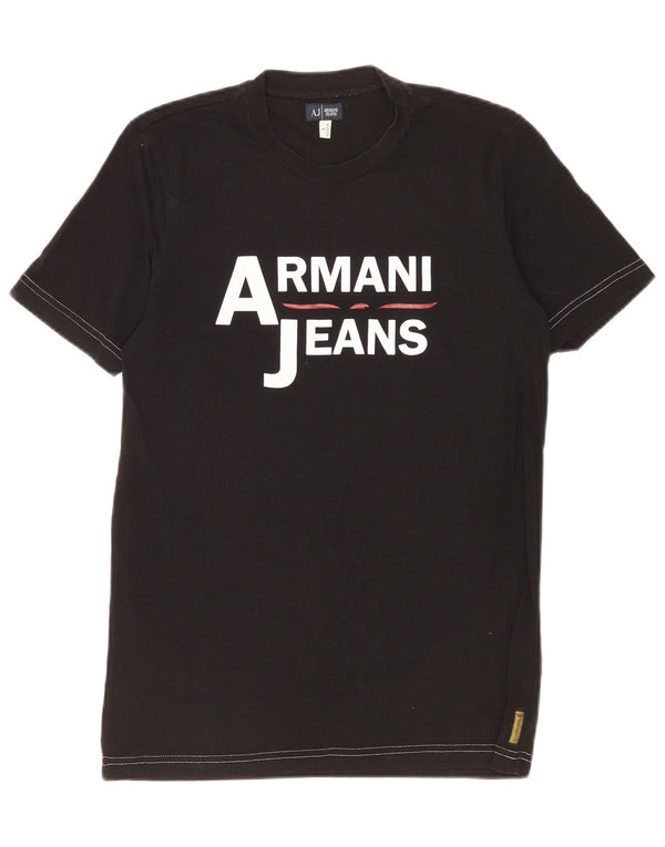 Armani Jeans Mens Graphic T-Shirt Top Large Black Cotton