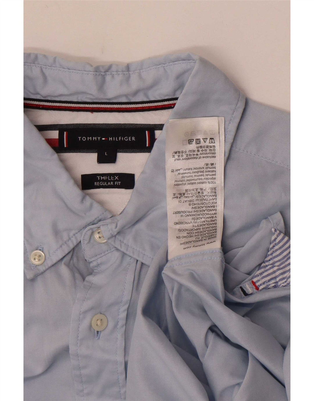 Tommy Hilfiger Camisa Regular Fit para Hombre Algodón Azul Grande