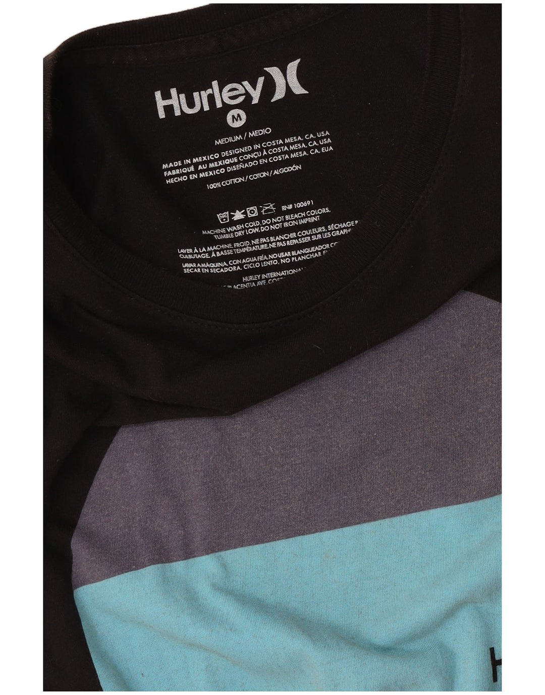 Hurley Camiseta Gráfica Para Hombre Top Mediano De Algodón Negro