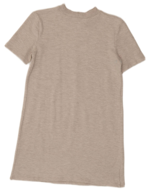 Zara Mujer Vestido Jersey De Manga Corta UK 10 Small Beige