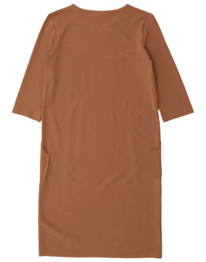 Zara Vestido recto de manga 3/4 para mujer UK 40 Small Marrón