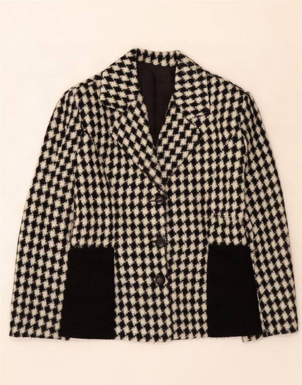 Chaqueta blazer vintage de 3 botones para mujer UK 44 Mediana pata de gallo negra