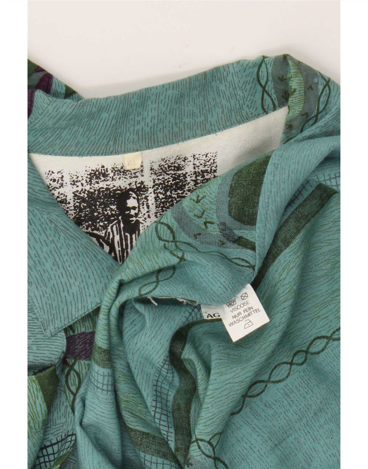 Vintage hombres patrón abstracto camisa de manga corta XL viscosa verde