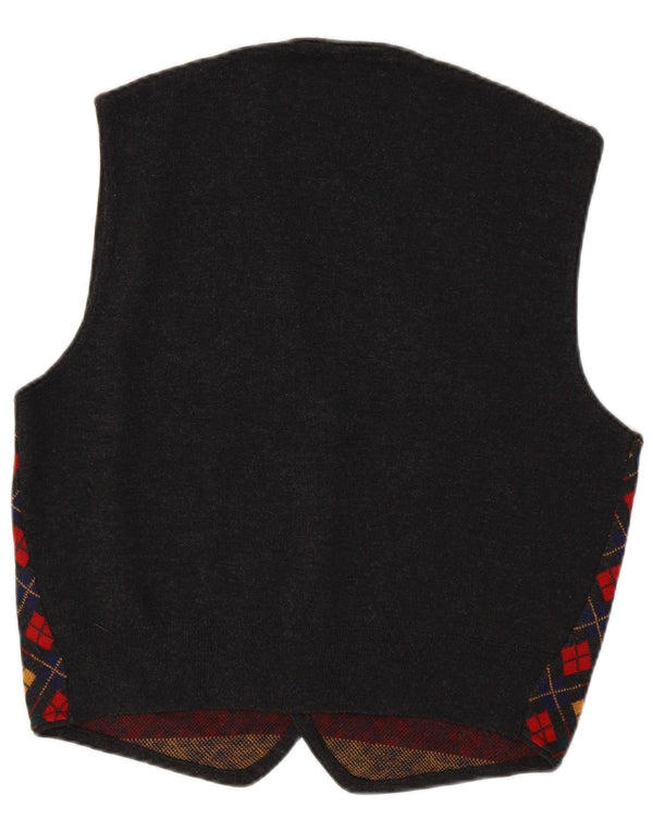 Vintage hombres geométrico punto chaleco grande gris Argyle/lana de diamante