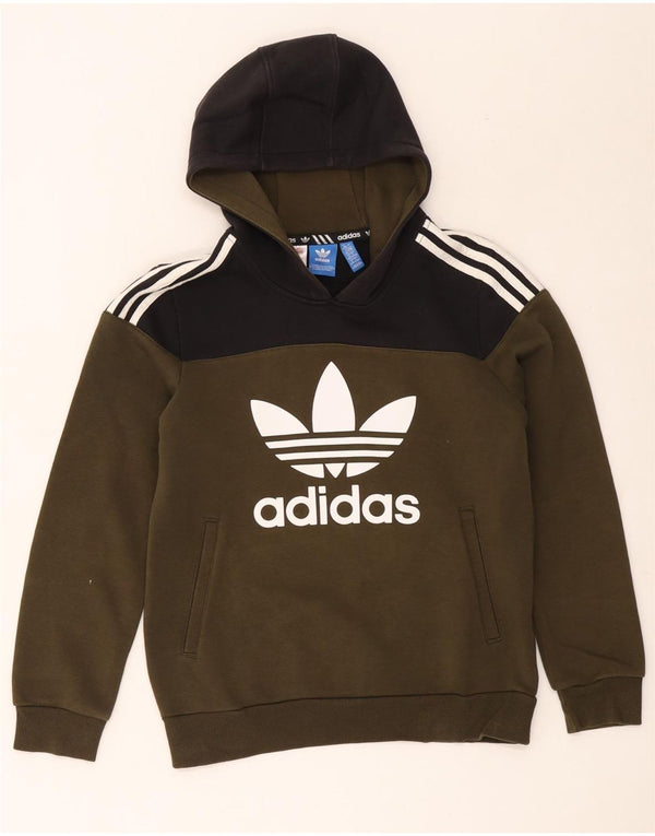 Adidas - Sudadera con capucha para niños, color caqui, 13-14 años, algodón color block