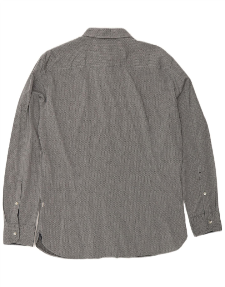 HUGO BOSS Hombre Camisa slim fit de algodón geométrico gris grande