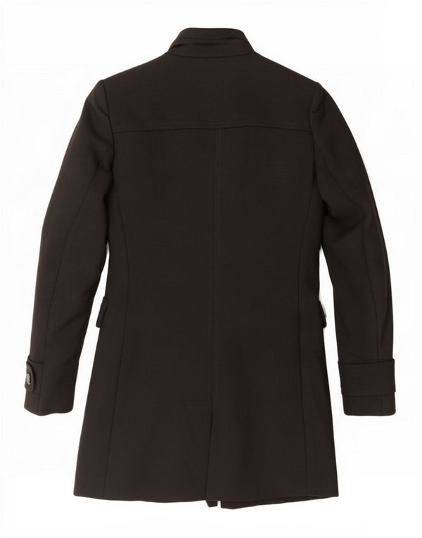 Zara Mujer Abrigo Cruzado UK 10 Small Poliéster Negro