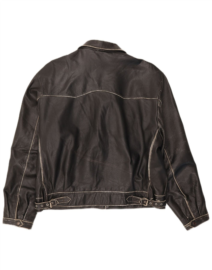 Chaqueta de cuero vintage para hombre IT 54 2XL Negro