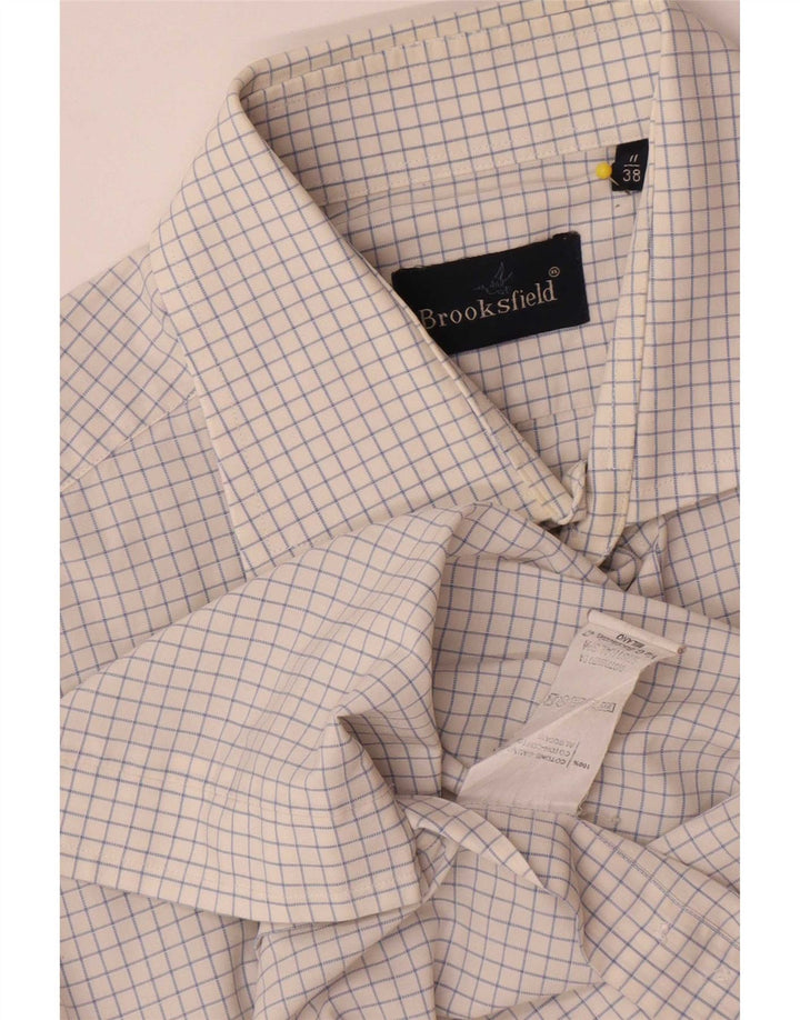 Brooksfield Camisa para hombre Talla 38 Algodón a cuadros blanco pequeño